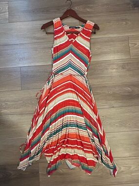 Lauren Ralph Lauren Petite Small Striped Handkerchief Hem Maxi Dress Boho PS